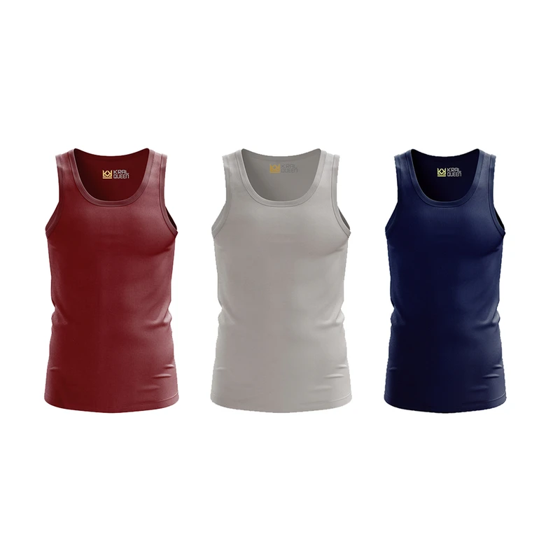 رکابی رنگی بسته سه عددی رکابی مردانه رنگی کرال کوئین | بسته سه عددی - Image 1