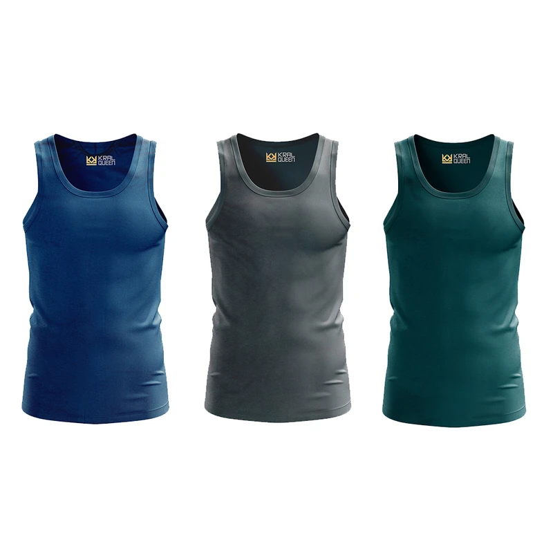 رکابی رنگی مردانه بسته سه عددی کد 2 رکابی مردانه رنگی کرال کوئین کد 2 | بسته سه عددی - Image 1